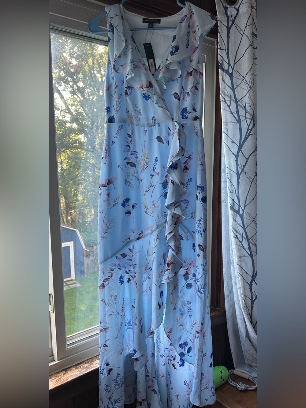 Light Blue Floral Ruffle Wrap Skirt
